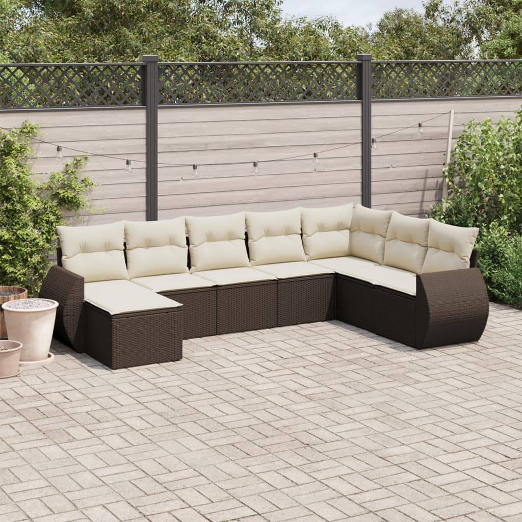 Sofasæt Til Haven 8 Dele Med Hynder Polyrattan - Brun og cremefarvet / Uden bord