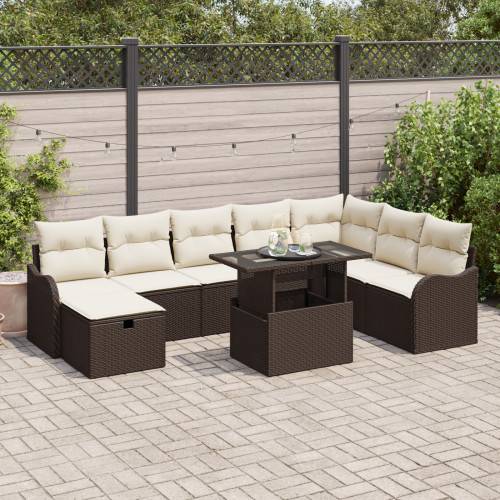 Trädgårdsoffset med kudde med lagring 9 pcs Brun Poly rattan