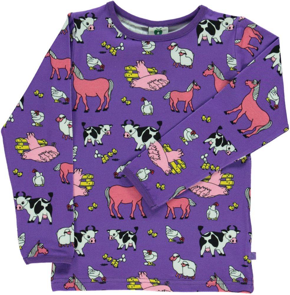 Langærmet bluse med bondegårdsdyr - Purple / 7-8