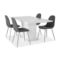 Concept 55 Ratliff Förlängningsbar Matgrupp 160 cm med 4 Nibe Stol - Vit/Grå/Krom Matgrupper Vit,Krom Trä