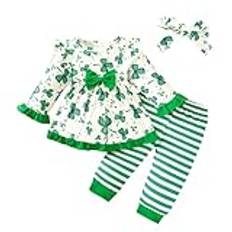 18-24 månader St. Patrick's Day outfit ny baby pojke flicka 3 delar St. Patricks Day kläder nyfödda kläder huva randig bokstavstryck spädbarn långärmad sparkdräkt overall småbarn sparkdräkt pojke