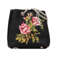 Saint Laurent Vintage, Pre-owned, Dame, Sort, ONE SIZE, Uld, Brugt Blomstret Broderet Spandetaske