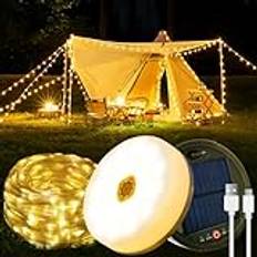 Camping Fairy Lights Roll-up, 12M Solar Camping Fairy Lights utomhus, laddningsbar via USB, IP65 vattentät Camping Fairy Lights, 120LED bärbar campinglampa för camping, trädgård, vandring