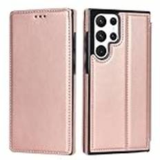 ATISIJIE for Samsung Galaxy s23ultra läder Case,med kreditkortsfack och flip-stativ case for Samsung Galaxy s23ultra Case-RoseGold