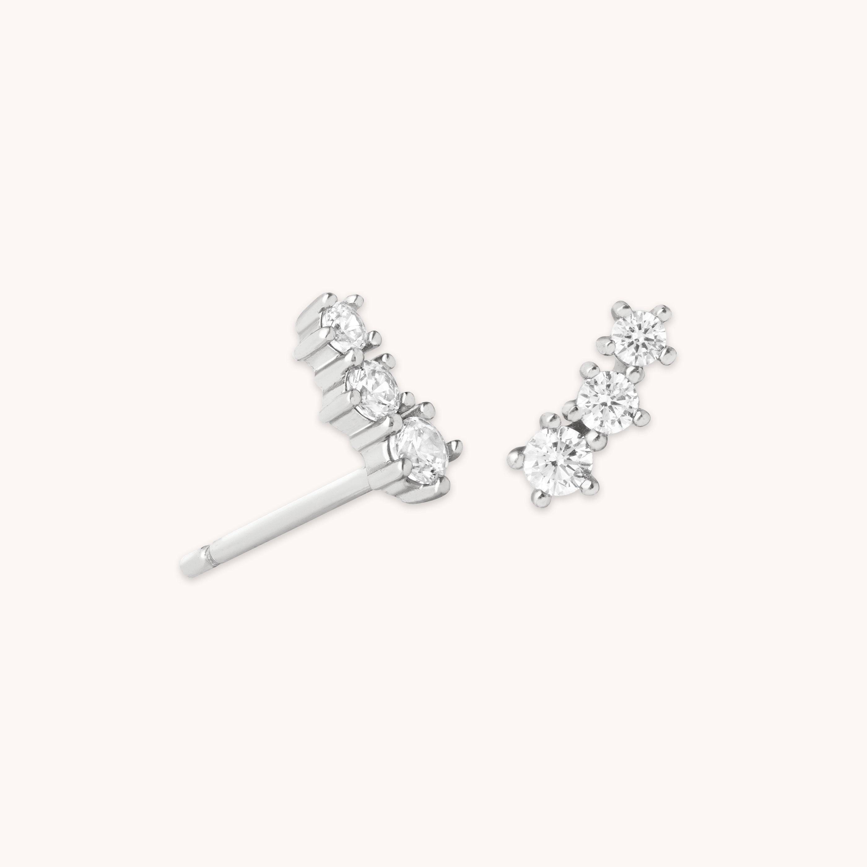 Glimmer Crystal Climber Stud Earrings in Silver | Elegant Stud Cubic Zirconia Silver Earrings for Women | Jewellery by Astrid & Miyu