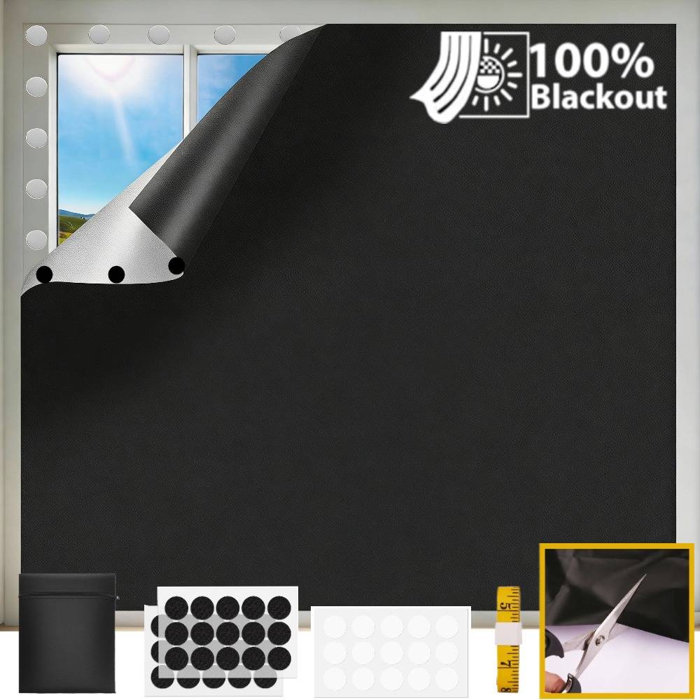 100% Blackout Blind 1.5/2/3/4M Stick on Blackout Blinds for Window No Drill Portable Temporary Blackout Blind for Bedroom Travel