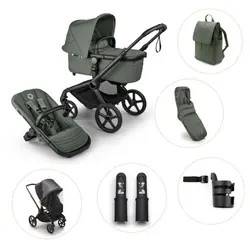 Bugaboo Fox 5 Renew Duovagn Inkl. Skötväska, Åkpåse, Mugghållare, Liggdelsadapter Och Regnskydd – Black/Forest Green