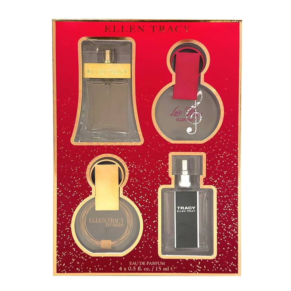 Set Ellen Tracy: Classic, Eau De Parfum, da donna, 15 ml + Tracy, Eau De Parfum, da donna, 15 ml + Bronze, Eau De Parfum, da donna, 15 ml + Love Notes