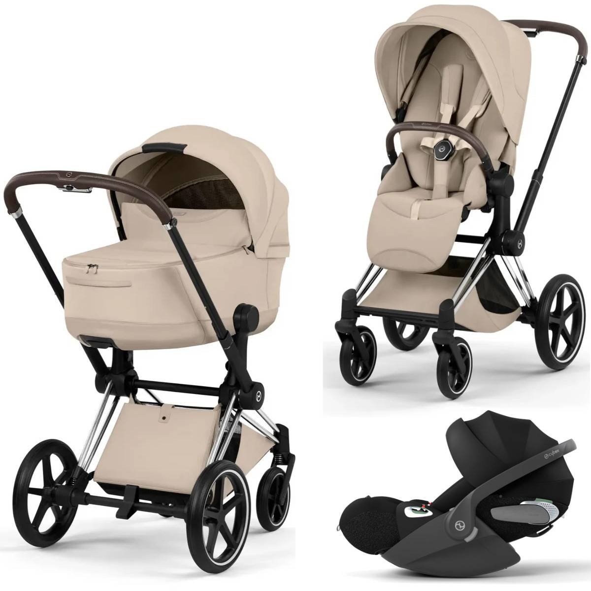 Cybex Priam 5 Style Stroller Set 3 in 1 incl. Cloud T i-Size Car Seat - Chrome Brown