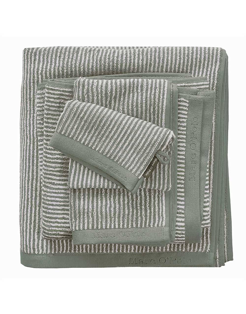 Eksklusiv Gæstehåndklæde fra MARC O´POLO - TIMELESS TONE STRIPE GREEN/OFF WHITE