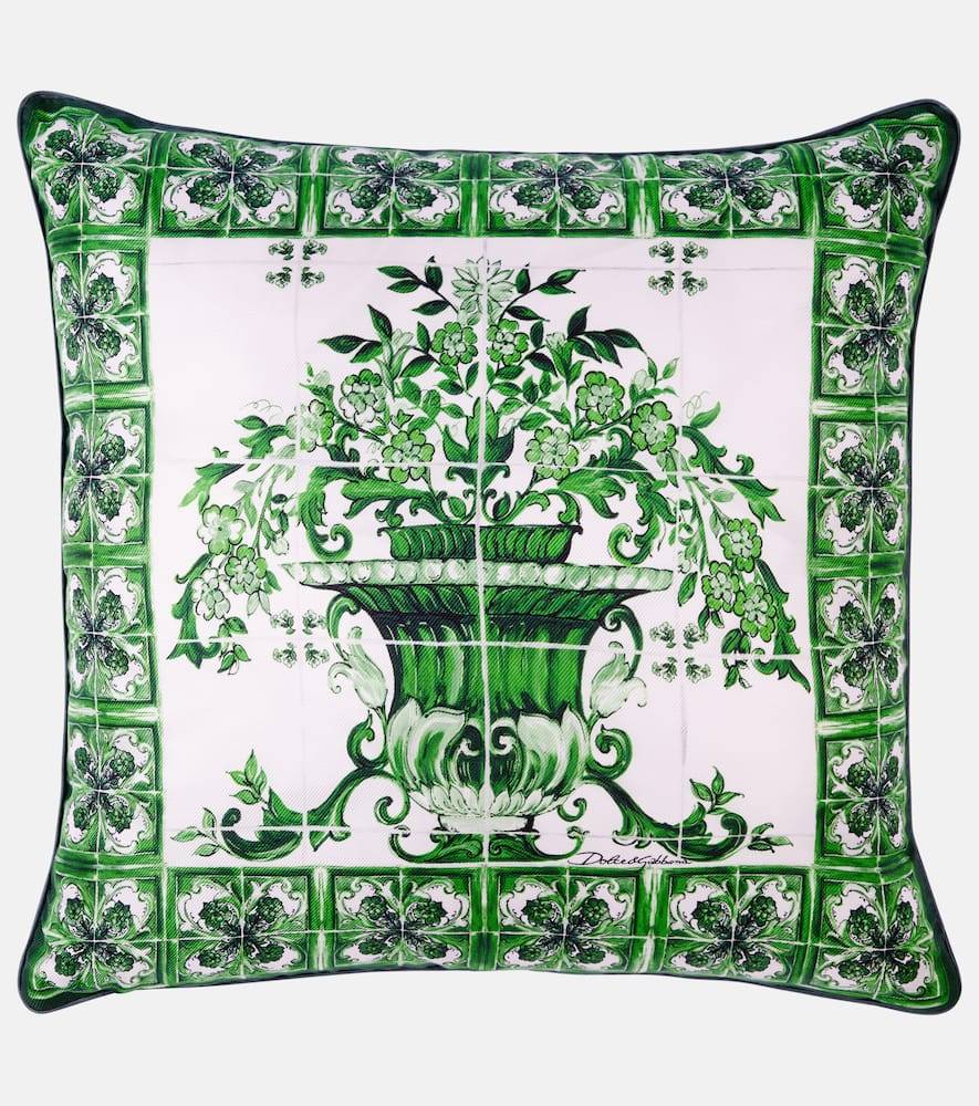 Dolce&Gabbana Casa Cojín Small de sarga de seda estampado - verde - Talla Única