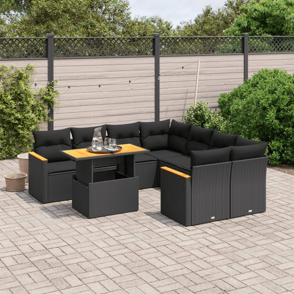 Sofasæt Til Haven 9 Dele Med Hynder Polyrattan - Sort / uden opbevaring