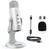 ZealSound USB Mikrofon, kondensatormikrofon PC mobiltelefon, bordsmikrofon för inspelning, streaming, ASMR, podcasting, spel, med tystgående/gain-knopp, Windows/OS/Androids/*Phone/PS4&5, silver