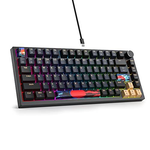 SOLIDEE 75% Mekaniskt Speltangentbord Hot Swappable,Röda Brytare RGB Bakgrundsbelyst tangentbord,82 Tangenter TKL Mekaniskt Tangentbord,NKRO Kompakt Tangentbord med Kontrollratt(82 Blue Samurai)