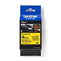 Brother Original P-touch-märkband TZE-FX621 9 mm, svart på gul (för Brother P-touch PT-H100LB/R, H105, E100/VP, D200/BW/VP, D210/VP) för kabel- och rörmärkning, laminerad