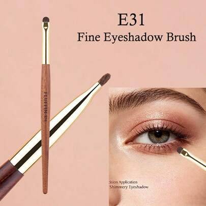 E31 fin ögonskuggsborste i hästhår, liten borste för ögonskugga och eyeliner, för detaljer och svullna ögon, handgjord sminkborste i rosenträ med kopp - Redwood