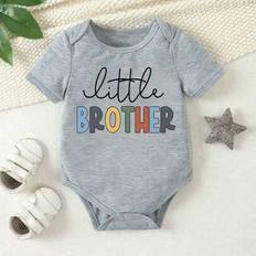 Baby Boy Casual Fist Bump Slogan & Letter Print Kortärmad Romper - Grå (6-9M,9-12M,12-18M,1-3M,3-6M)