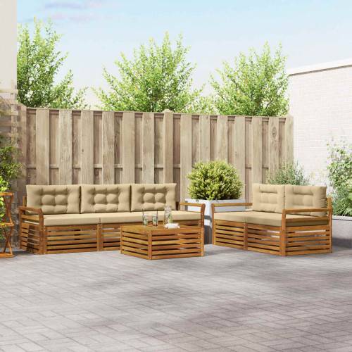 Utomhussoffset med kudde 6 pcs Naturlig och Beige