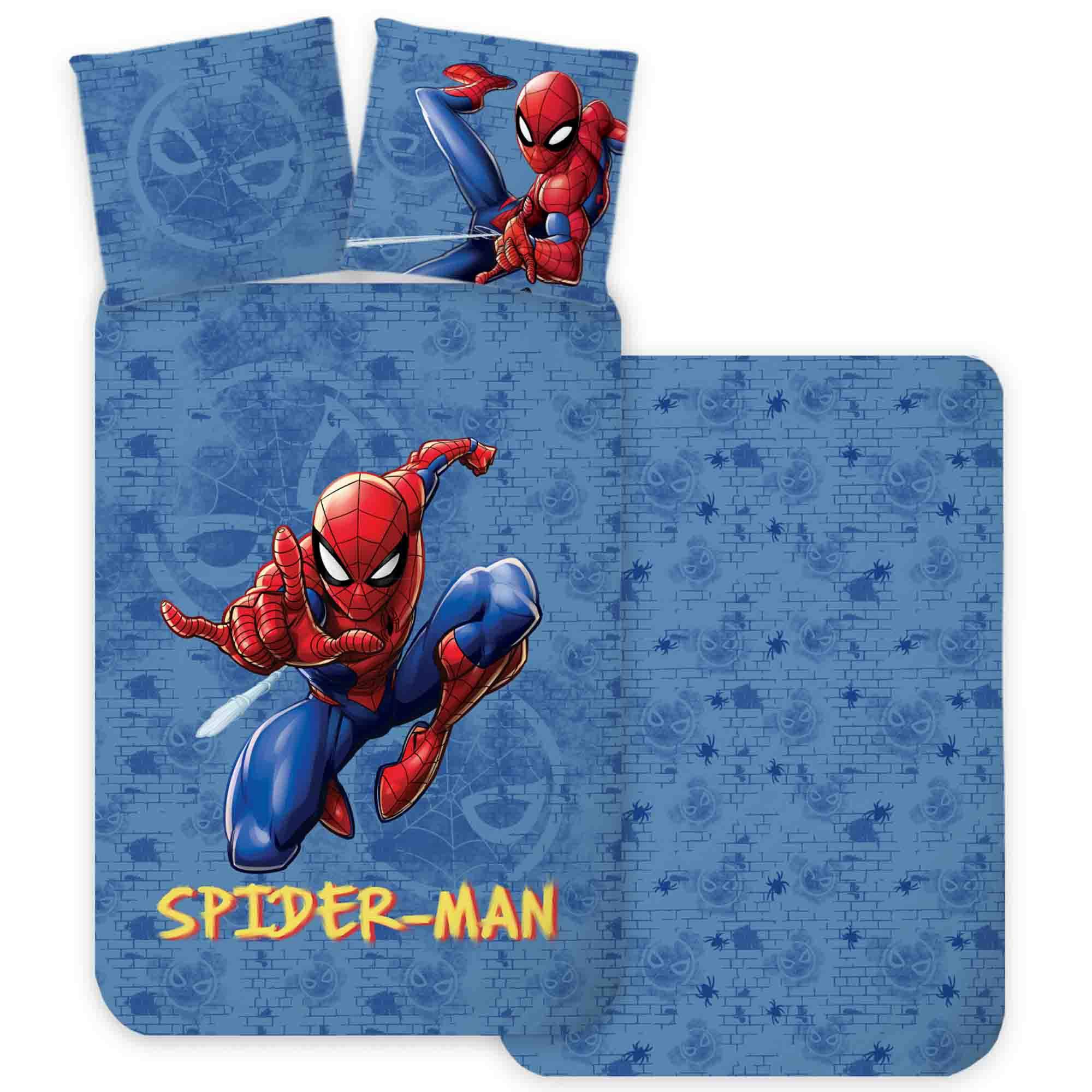 Spiderman sängkläder - 100% bomull - Barnsängkläder 140x200 cm - Blå (140x200 cm)
