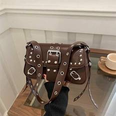 Brand New Punk Rivet Shoulder Bag, Portable, Suitable For Teen Girls, Female College Students, White-Collar Workers, Very Suitable For Work, Back To S - Coffee