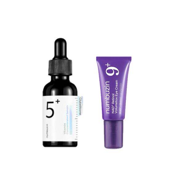 numbuzin - No.5+ Glutathione Vitamin Concentrated Serum - 30ml (1ea) & No.9 NAD+ Retinol Volumetox Eye Cream - 5ml (1ea) Set - black