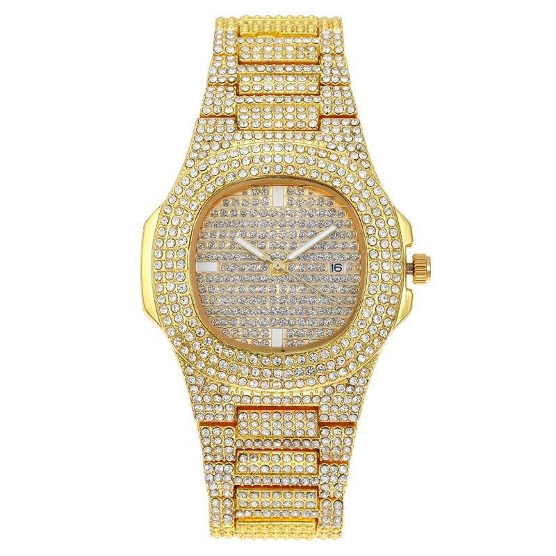 Heta Mode Diamantbesatt Zigenare Helt Diamant Kalender Damklocka Damklocka Kvarts Klocka Damklocka gyllene