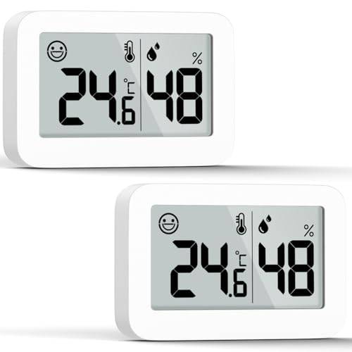 DOOMAY 2-Pack Mini Hygrometer Indoor Thermometer, Humidity Gauge mit ℃, Luftfeuchtigkeitsmesser Digitaler Temperaturmonitor für Gewächshaus Babyzimmer Keller Reptilien Inkubator Closet