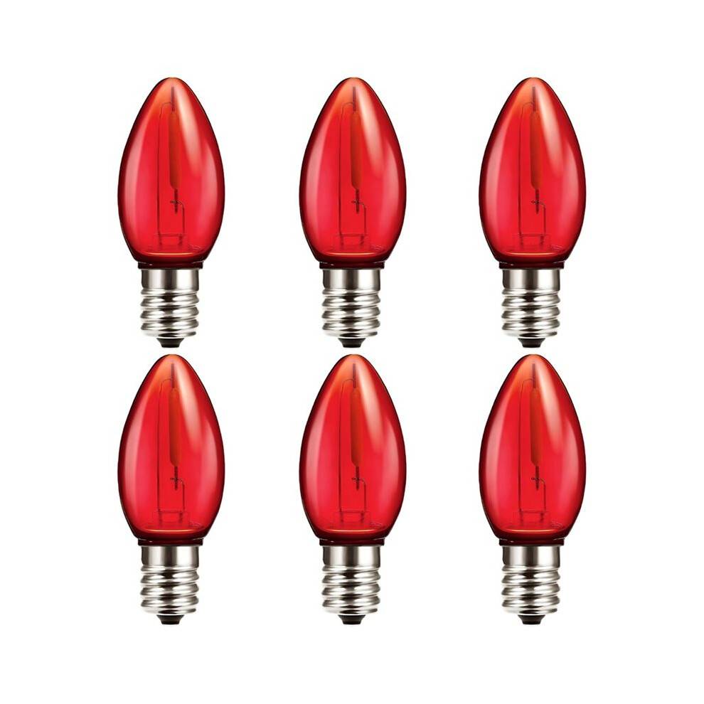 6 Pack C7 Red LED Replacement Bulbs E12 Candelabra Base Shatterproof 1W Decorative Light Bulb for Outdoor String Lights