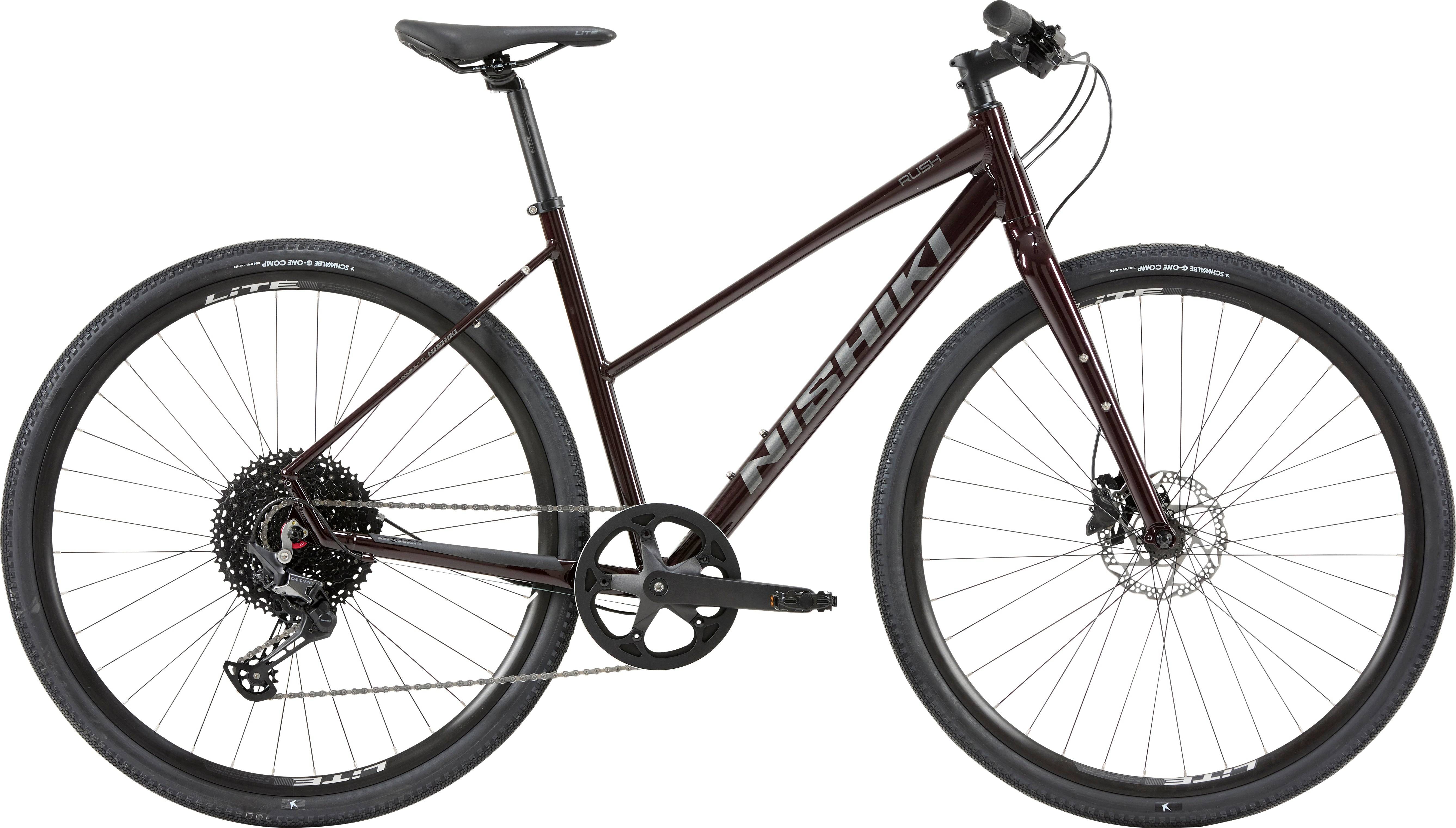 Nishiki Rush Hybrid Damecykel - 21in / Blank mørk rød