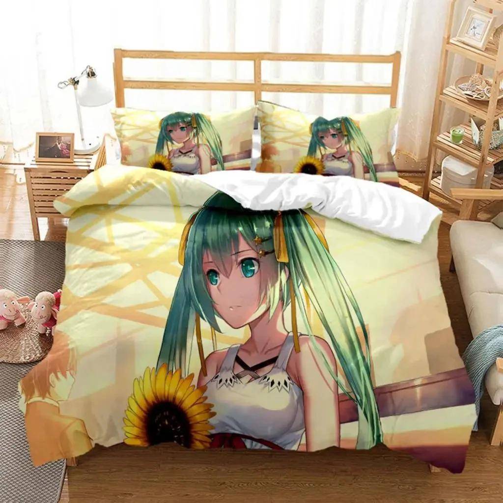 Anime Prinsessa Flicka Hime Sängkläder Set Pojkar Flickor Enkelsäng Queen Size Påslakan Örngott Säng Barn Vuxen Mode Hemtextil 70x133cm 2pcs