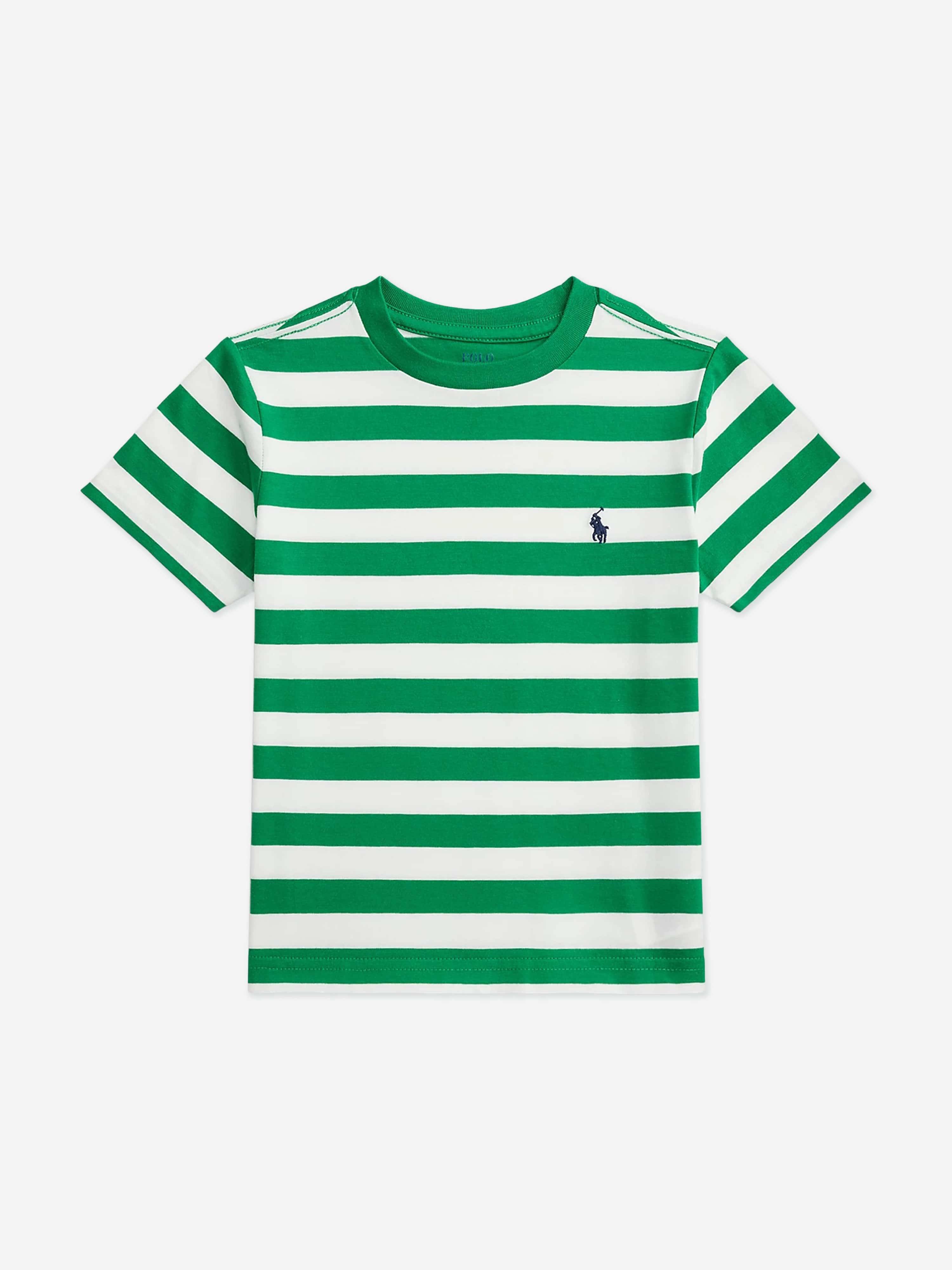 Ralph Lauren Boys Striped Logo T-Shirt in Green - Green / 6 Yrs (6 Yrs)