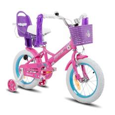 JOYSTAR Stitch Daisy 14 tum barncykel för 3–5 år flickor. 14 tums hjul flickcykel med docksäte och cykelstreamers & stabilisatorer, lila