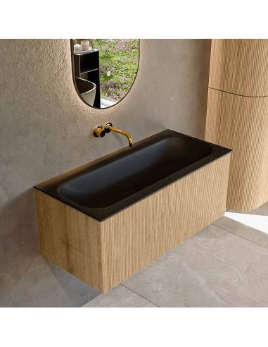 KURVE Komplet badmiljø i egetræ og solid surface uden hanehul B101 cm - Eg/Sort