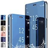 PingGoo Fodral för Samsung Galaxy Note 20 Ultra, Flip Plating Spegel Case med Stativfunktion,PC/PU Translucent Clear View Cover ShockProof Telefonskyddsfodral Skal för Samsung Galaxy Note 20 Ultra, Blå