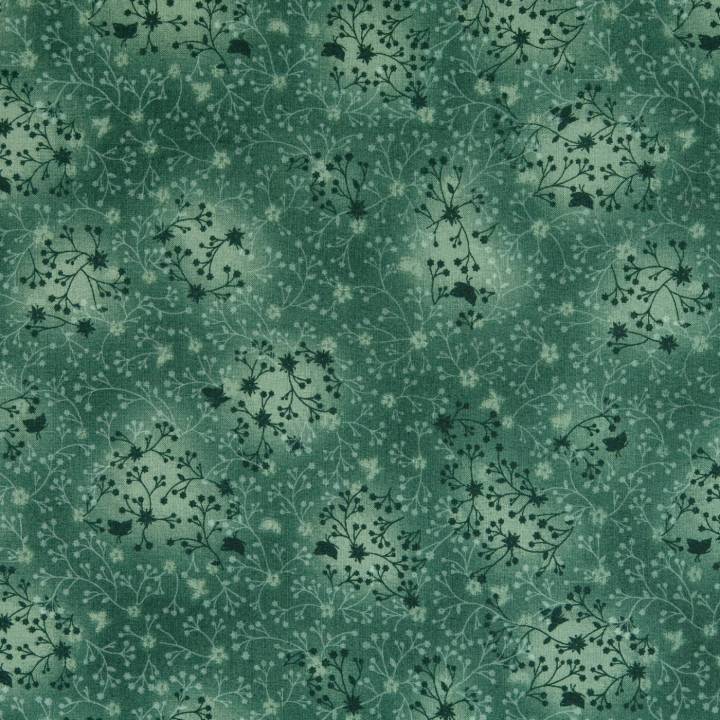 Bomullspoplin - Skogsgrön med blomrankor