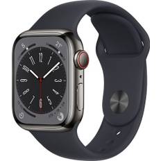 Apple Watch Series 8 Rostfritt stål 41 mm (2022) | GPS + Cellular | grafit | Sportband Midnatt