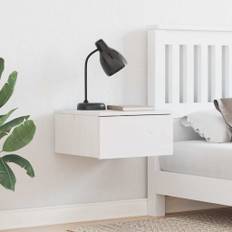 vidaXL Sengebord med skuffe Hvid 37 x 35 x 18,5 cm Massivt fyrretræ