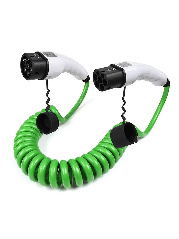 11KW 22KW Spiral Cable Wallbox Street Cable Type 2 Europe Car Outdoor Charger Green Color Mode 3 Portable EVSE