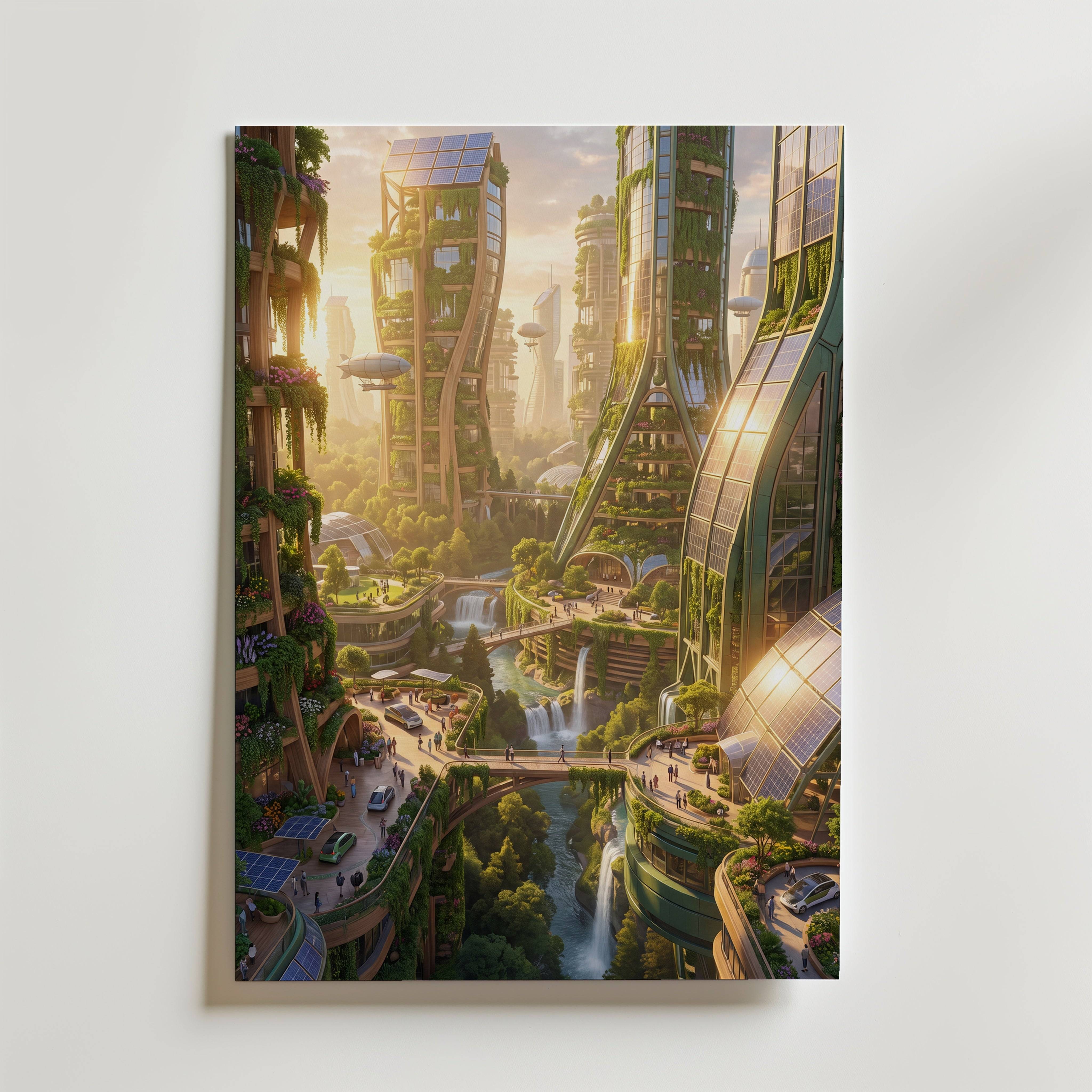 Solarpunk City Poster - Premium Canvas 50x70 cm Utan passepartout