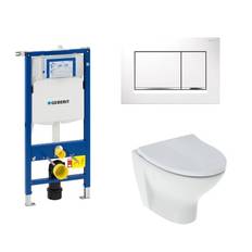 Geberit Sigma 112 cm toiletpakke, inkl. Ifö Spira 6265 Rimfree, Ifö Clean + SoftClose toiletsæde, og Sigma30: Hvid (krom detajler) trykknap