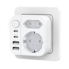 OUFUYU 6-i-1 grenuttag, flera uttag med USB-adapter, vägguttag med strömbrytare (4 000 W/16 A), vägguttag för hem/kontor/resor