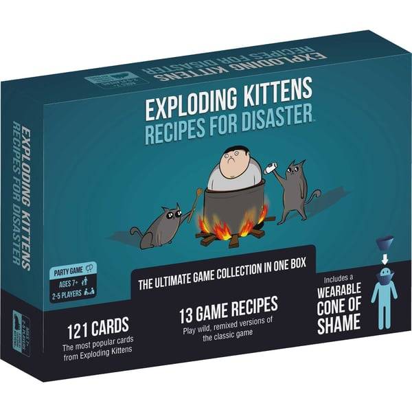 Asmodee Exploding Kittens Recipes For Disaster The ultimate Exploding Kittens game collection in one box! Play wild, remixed versions of the classic game with a host of the best-ever cards from all sets and 13 new game modes. Kortspil