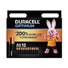 Duracell Optimum AA-batterier (12-pack) – Alkaliska batterier 1,5 V – Upp till 200 % längre brukstid eller extra kraft – 100 % återvinningsbara, plastfri förpackning – LR6 MX1500