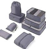 Meowoo Packing Cubes 8-Delat Set – Insatsväskor för Resa, Vattentäta Bagageorganisatörer Med Skopåse & Toalettväska, Lätta Packpåsar för Kläder (Grå)