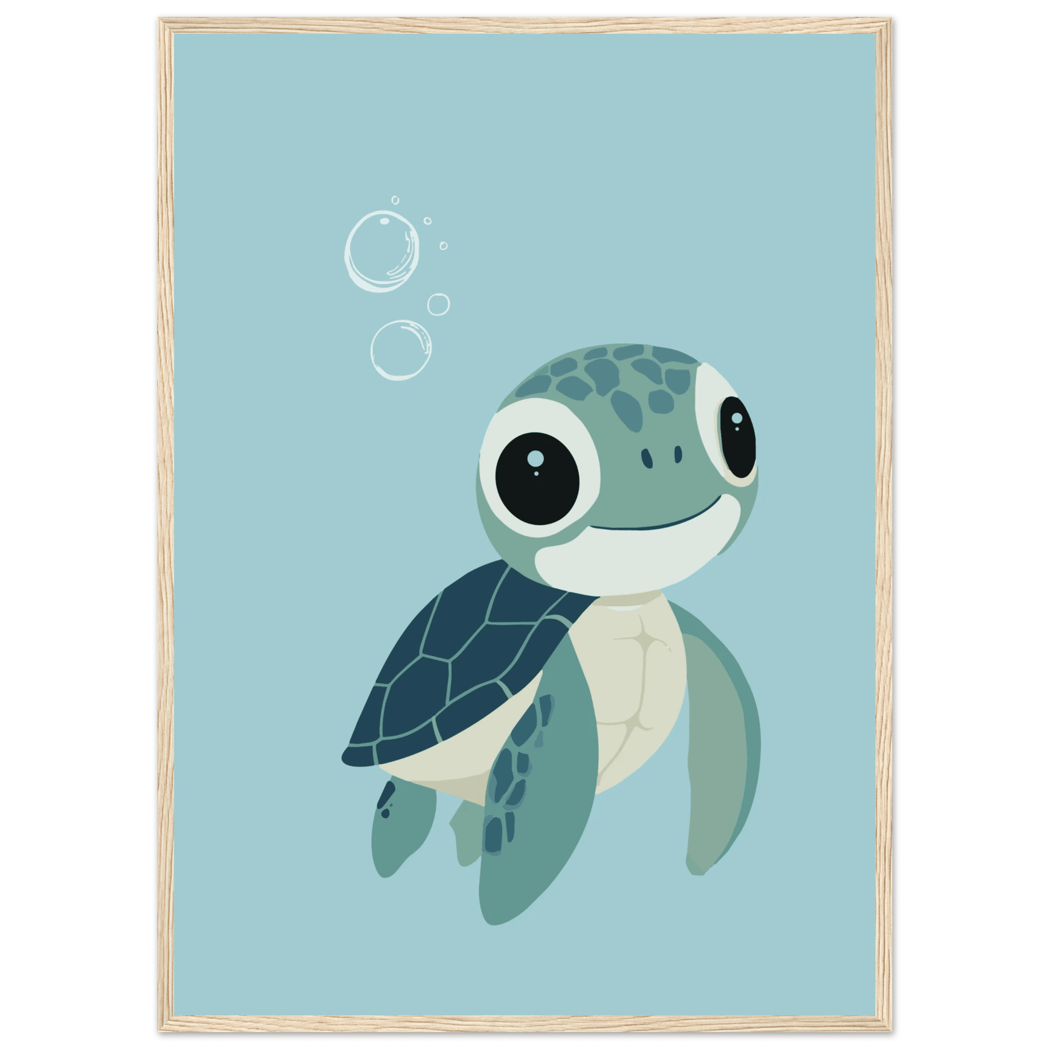 Sköldpadda poster-50x70 cm / 20x28″ / Med ram / Ljust trä