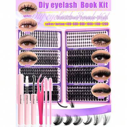 800 st. D-Curl lösögonfransset med blandade längder (inklusive botten/spetsiga/40D/60D/80D/100D/110/120), mjukt och bekvämt långvarigt lösögonfransset - Multifärgad