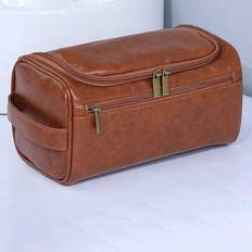 2-Layer Faux Leather Hanging Toiletry Bag, Unisex Design, Travel Organizer. Made Of Durable PU Leather, Easy To Clean, Serves As Both Toiletry Bag And - Multicolor - 1pc Black,One Brown Double Layer