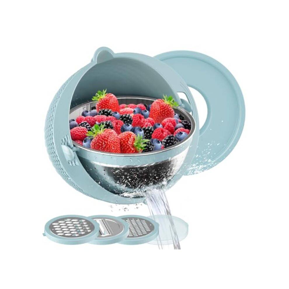 Colander with Mixing Bowl Grater Set Colander Bowl Fruit Strainer Bowl Colanders&Food Strainers Rotatable Kitchen Bowl-B