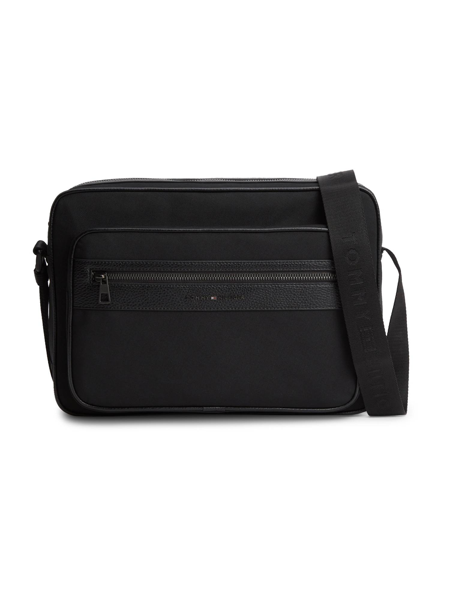TOMMY HILFIGER Skuldertaske 'Logo Mixed Texture Messenger'  sort