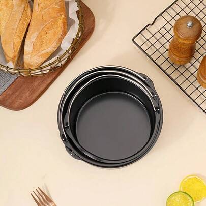 (1 st/3 st set) Non-stick handhållen kakform i kolstål för airfryer, modern mattsvart design, rund form med handtag, lämplig för kakor/munkar/cupcakes (M (1 st),S (1 st),L (1 st),S+M+L (3 st))